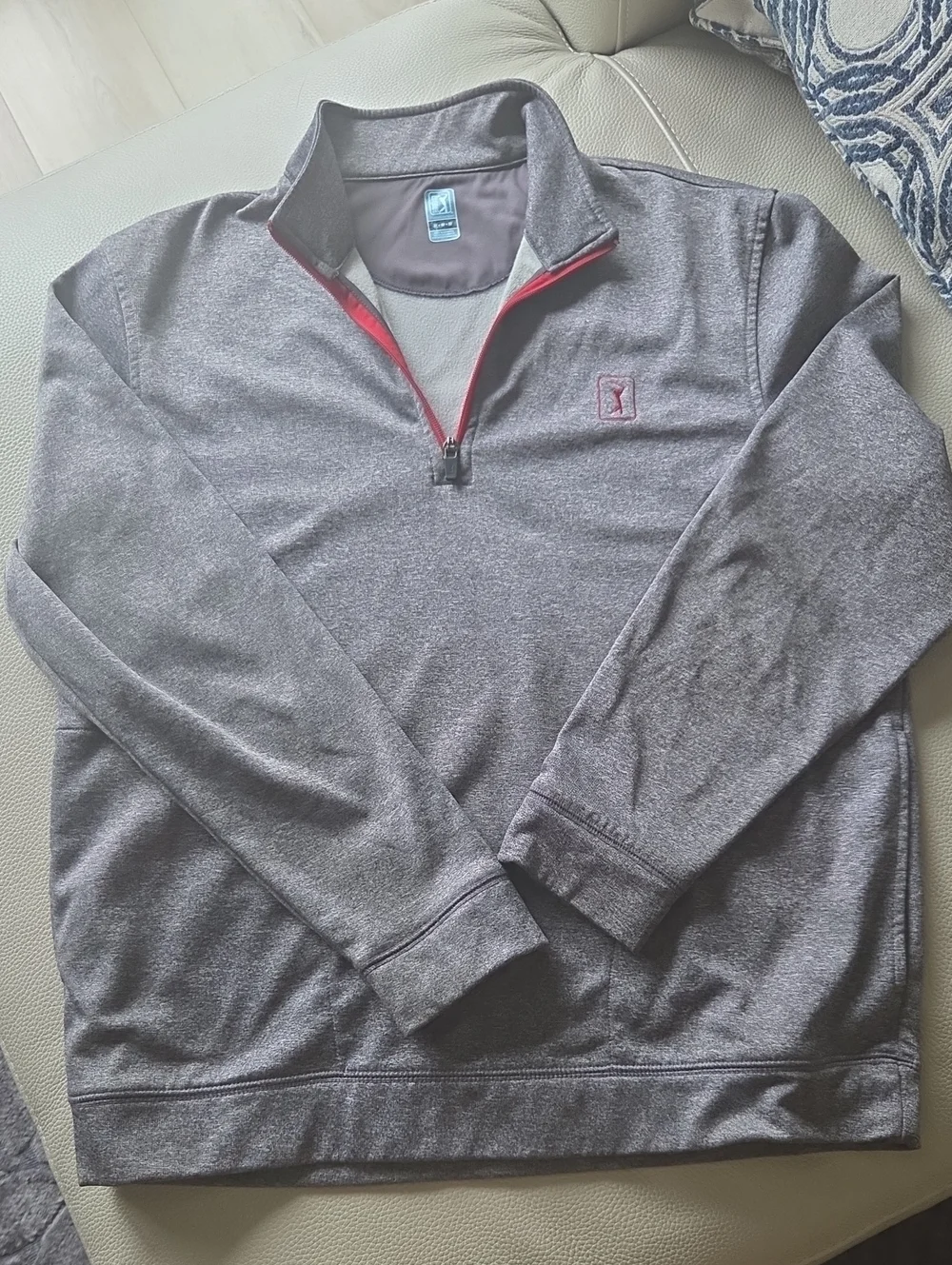 PGA Tour Men's Heather Gray Quarter-Zip Pullover with Red Trim